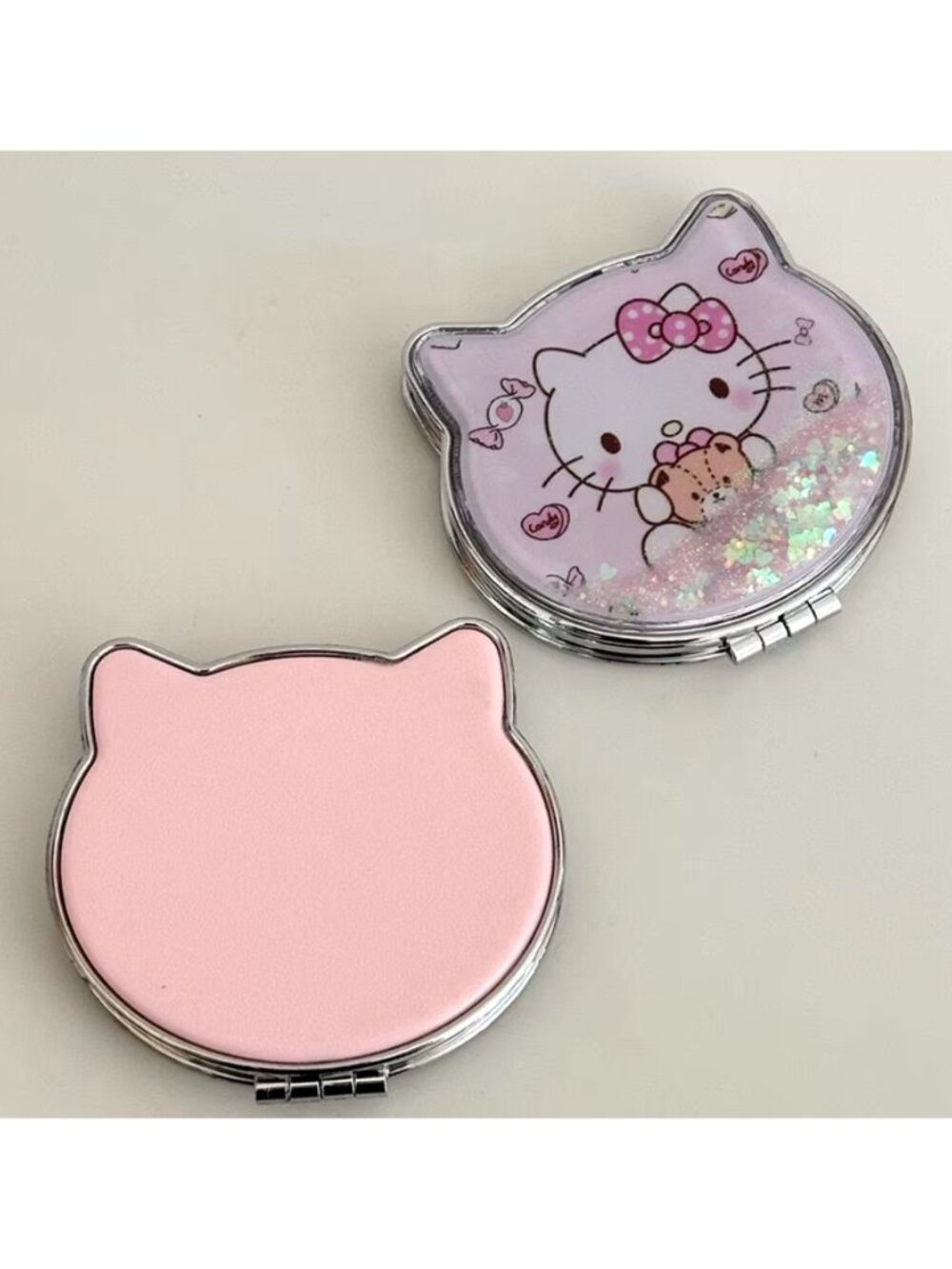 Hello Kitty Glitter Compact Mirror Kawaii Double‑Sided Portable Makeup Mirror
